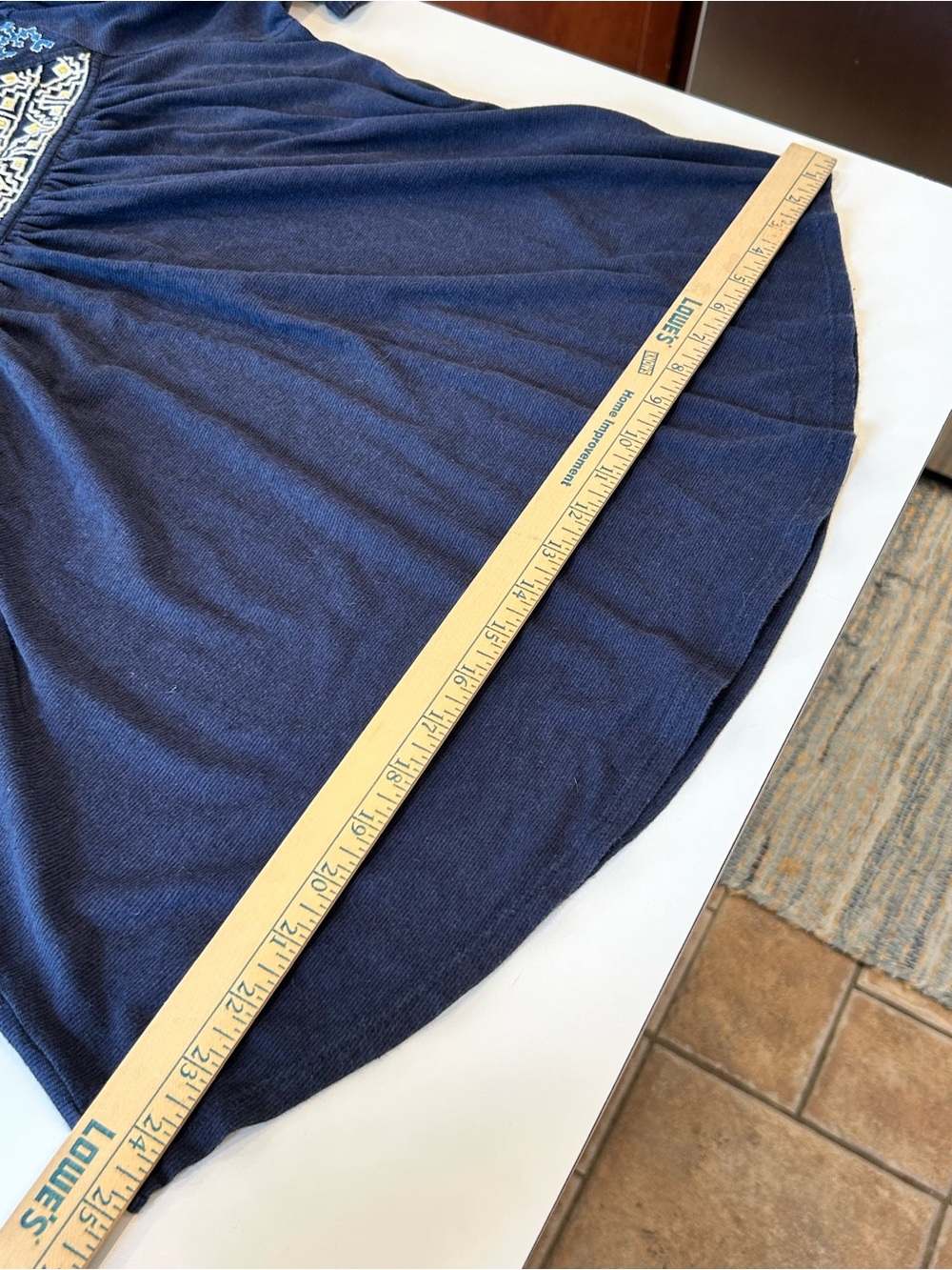 Lucky Brand Navy Embroidered Yoke Tunic Top Size Large Cotton Blend 3/4 Sleeve - Picture 14 of 16